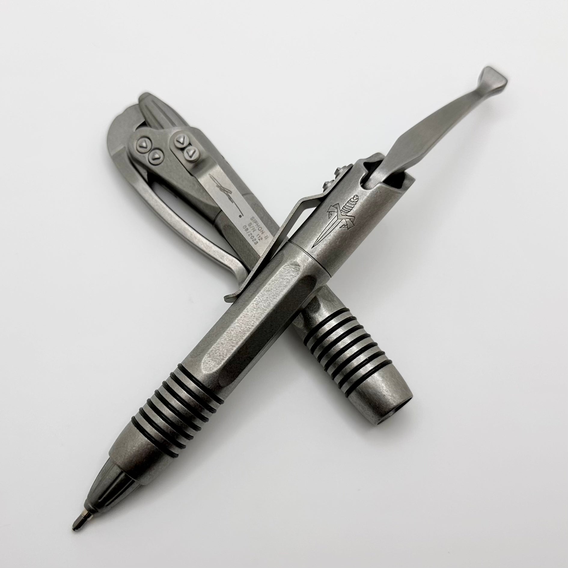 Microtech Siphon II Pen Dagger Engraved Stonewash Stainless Steel Sign