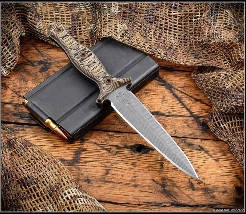 RMJ Tactical Raider Dagger 3V Fixed Blade w/ Hyena Brown G-10 & Kydex Sheath