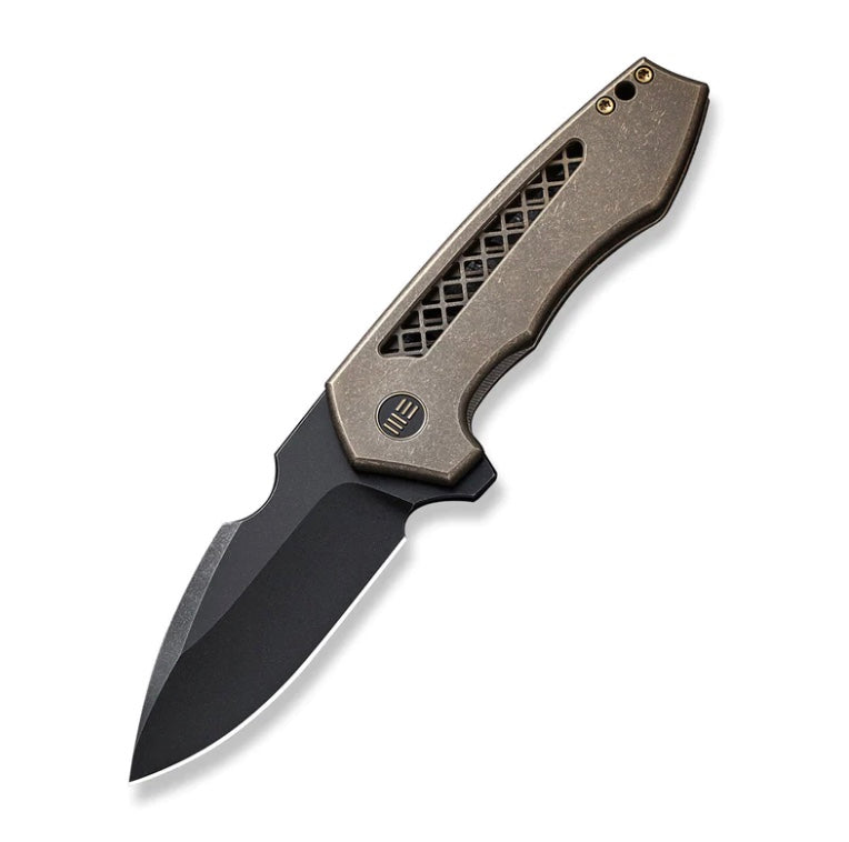 We Knife Harpen Flipper Bronze Milled Titanium Handles & Black Stonewash CPM-20CV Blade WE23019-3
