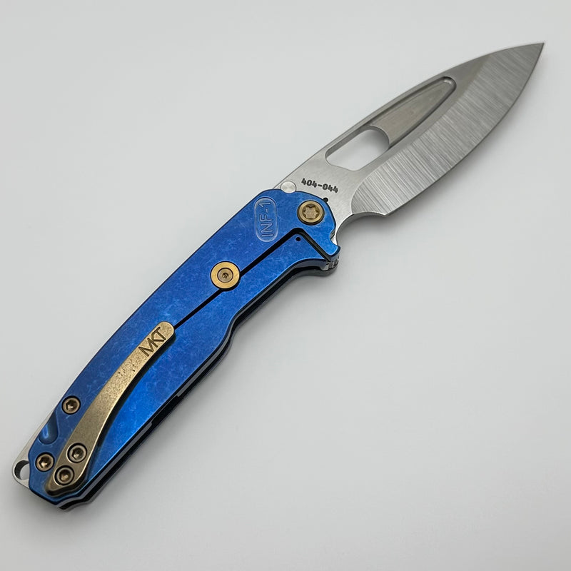 Medford Knife Infraction Tumbled S45 & Acid Etch Flamed/Blue Tumbled Handles w/ Bronze Hardware