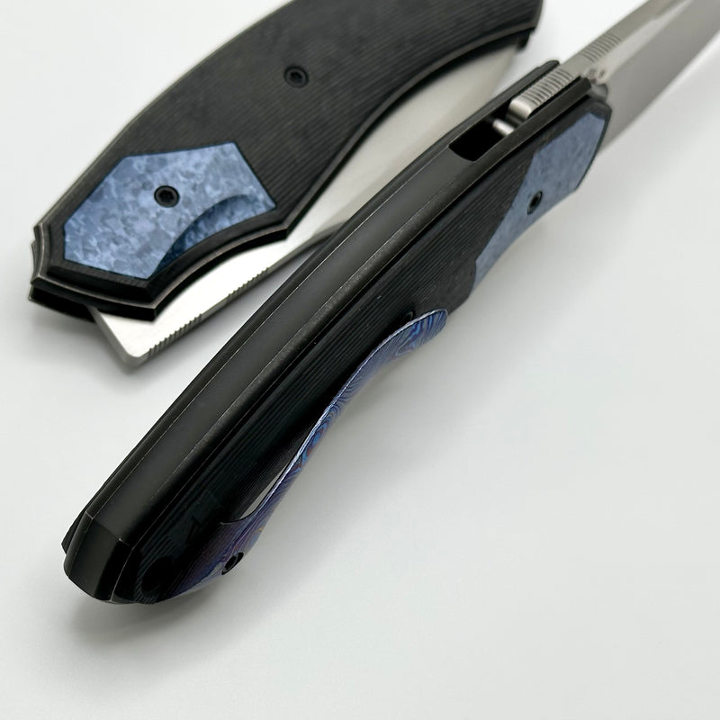 Custom Knife Factory Davless Carbon Fiber & Blue Crystal Ti w/ CKF Wash S90V