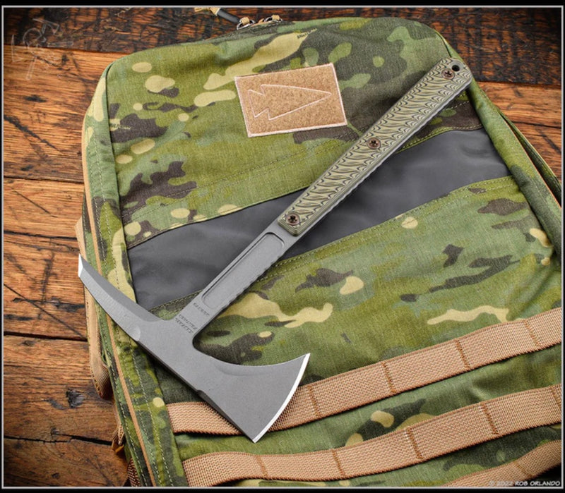 RMJ Tactical Kestrel Feather 80CRV2 Tomahawk w/ Dirty Olive G-10