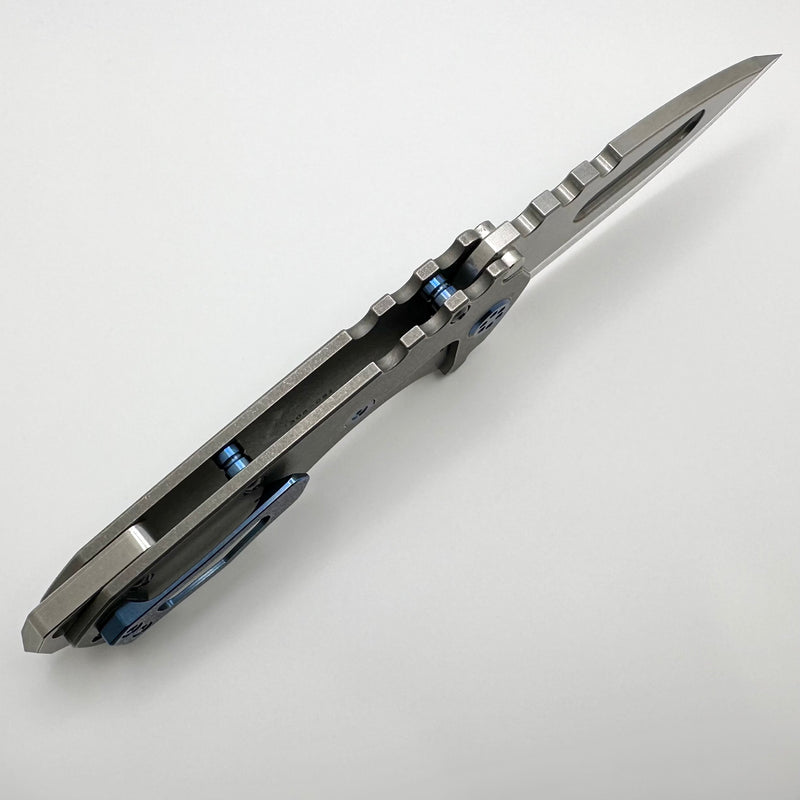 Medford Knife Praetorian T Drop Point Tumbled S45 & Tumbled Handles w/ Blue Hardware/Clip