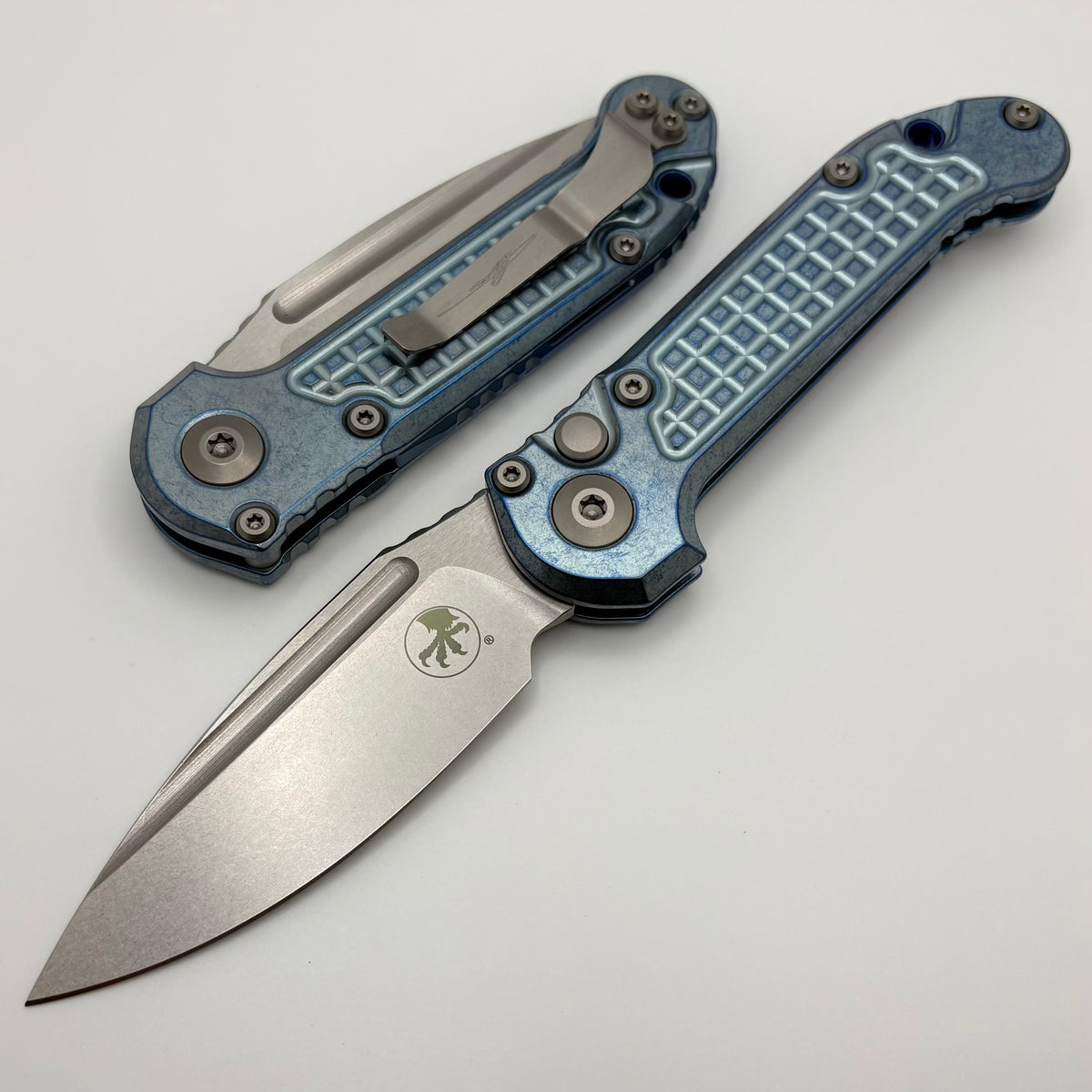 Microtech Marfione Select LUDT Gen III Ice Blue Frag Titanium Handles