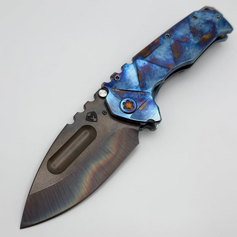 Medford Knife Praetorian TI Vulcan S45VN Drop Point & Brush Pen Flame Stained Glass Sculpted Handles w/ Flamed Hardware/Clip