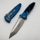 Microtech Socom Elite T/E Manual Blue Handles w/ Stonewash Tanto 161-10BL