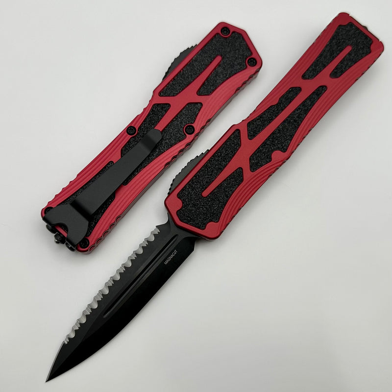 Heretic Knives Colossus DLC Double Edge Full Serrated Magnacut & Red Handle H041-6C-RED