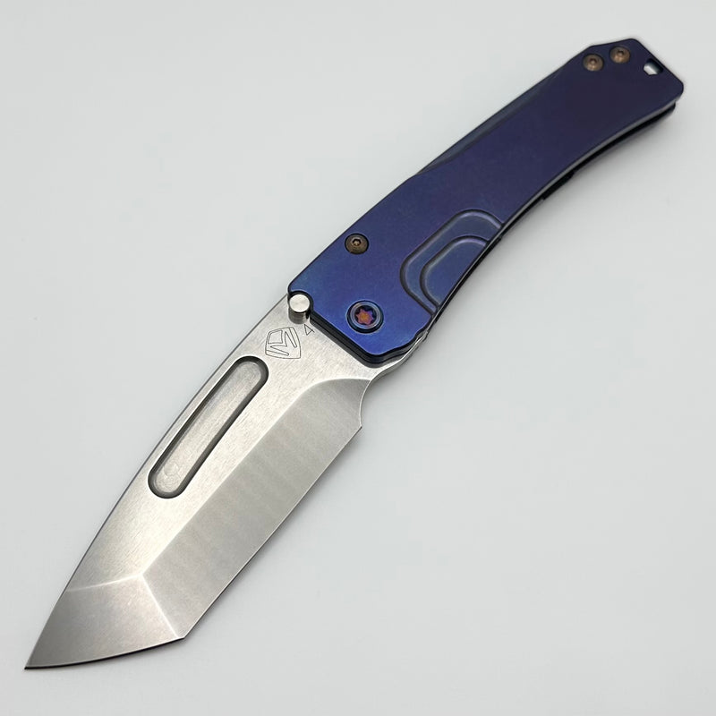 Medford Knife Slim Midi Polished Tumbled Tanto S45 & Tumbled Violet Handles w/ Flamed Hardware/Clip