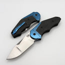 Yan Knives GTC Cabot - Carbon Fiber Handles w/ Blue Crystal Ti Bolster S90V Compound Ground Blade