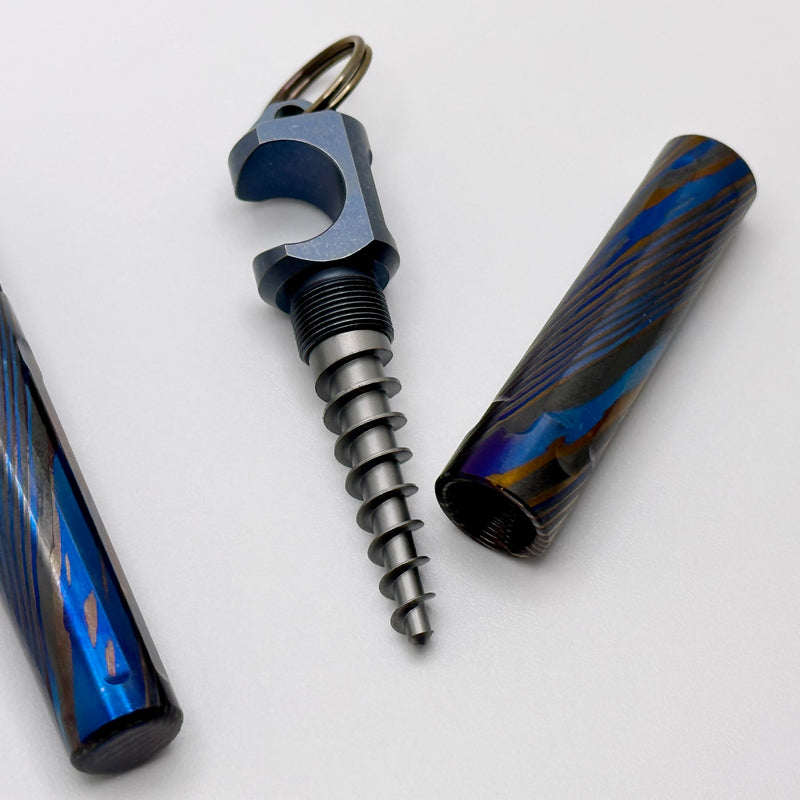 Custom Knife Factory Corkscrew ZircuTi & Blue Titanium Bottle Opener