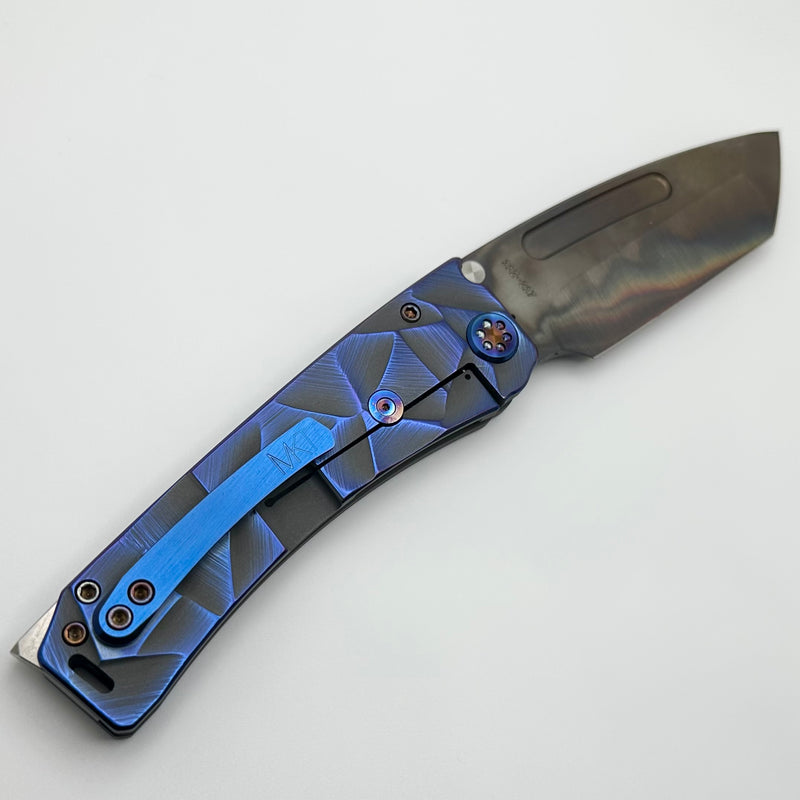 Medford Marauder H Bead Blast/Cement Blue Stained Glass Handles w/ Flamed Hardware & S45VN Vulcan Tanto