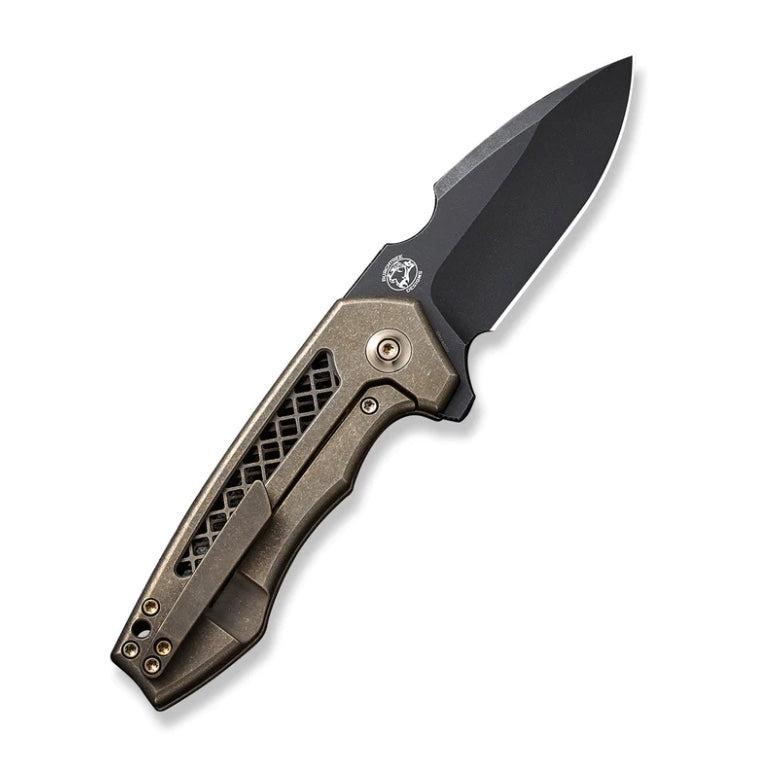We Knife Harpen Flipper Bronze Milled Titanium Handles & Black Stonewash CPM-20CV Blade WE23019-3