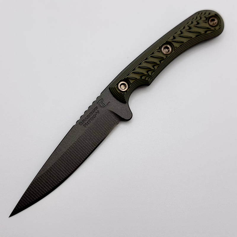 RMJ Tactical Sparrow Fixed Blade Dirty Olive G-10 & Nitro-V