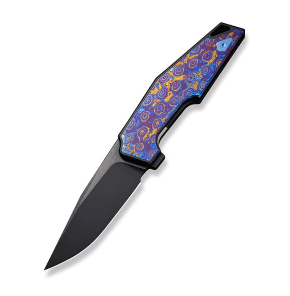 We Knife OAO (One And Only) Flipper Integral Black Titanium Handle w/ Timascus Inlays & Black 20CV WE23001-4