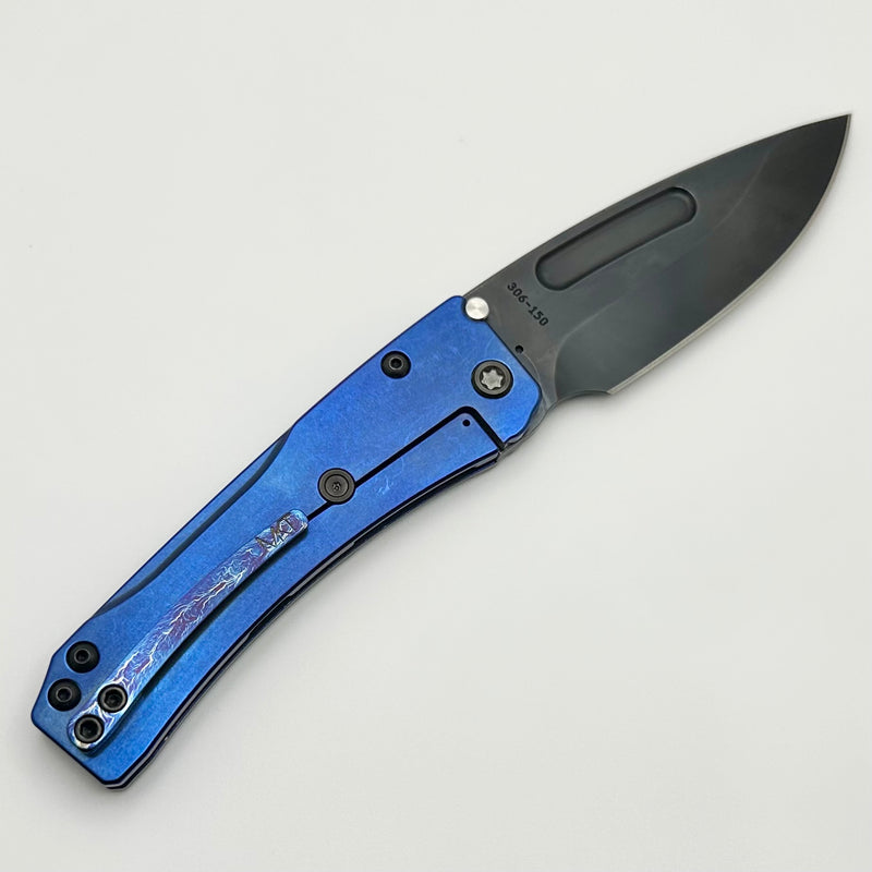 Medford Knife Slim Midi DLC Drop Point S45 & Blue Acid Etch Flamed Handles/Clip w/ Black Hardware