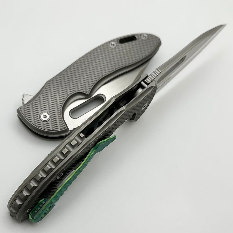 Mechforce Knives Sentry Rick Lala Collab Diamond Plate Titanium & M390 w/ Green Clip Exclusive