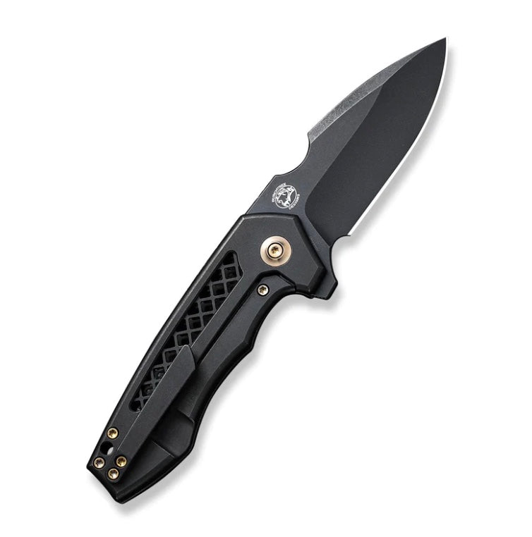 We Knife Harpen Flipper Black Milled Titanium Handles & Black CPM-20CV Blade WE23019-1