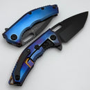 Heretic Knives Medusa Manual Blurple Flamed Titanium & DLC MagnaCut H009-6A-TIBLURP