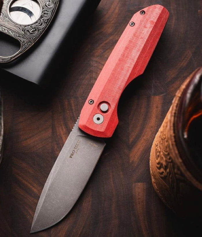 Pro-Tech Vero Designs Synapse Auto w/ Red Linen Micarta/Aluminum Handl