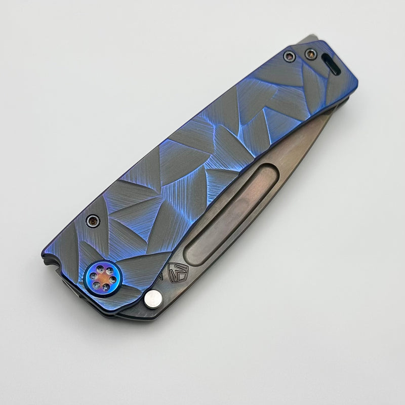 Medford Marauder H Bead Blast/Cement Blue Stained Glass Handles w/ Flamed Hardware & S45VN Vulcan Tanto