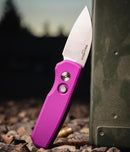 Pro-Tech Runt 5 Purple Handle w/ Pearl Button & Satin MagnaCut Wharncliffe R5300-LTD Purple