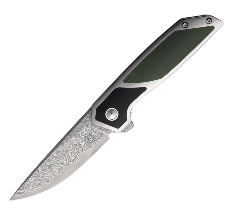 Begg Knives Diamici Stainless Steel Handles w/ Black/Green G-10 Inlays & Damascus Blade BG015M