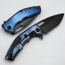 Heretic Knives Medusa Manual Blurple Flamed Titanium & Serrated DLC MagnaCut H009-6B-TIBLURP