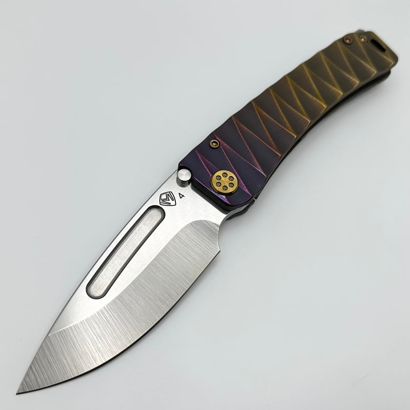 Medford Marauder H Bronze/Violet Lightning Sculpted Handles w/ Bronze Hardware/Clip & S45VN Tumbled Drop Point