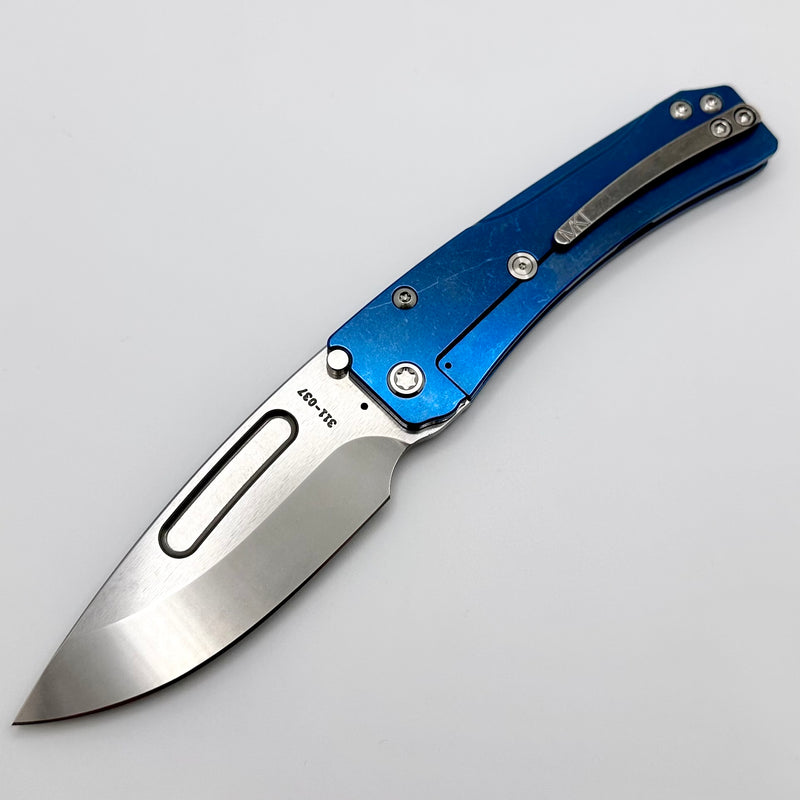 Medford Knife Slim Midi LH Left Handed Tumbled S45 w/ Blue Tumbled Handles