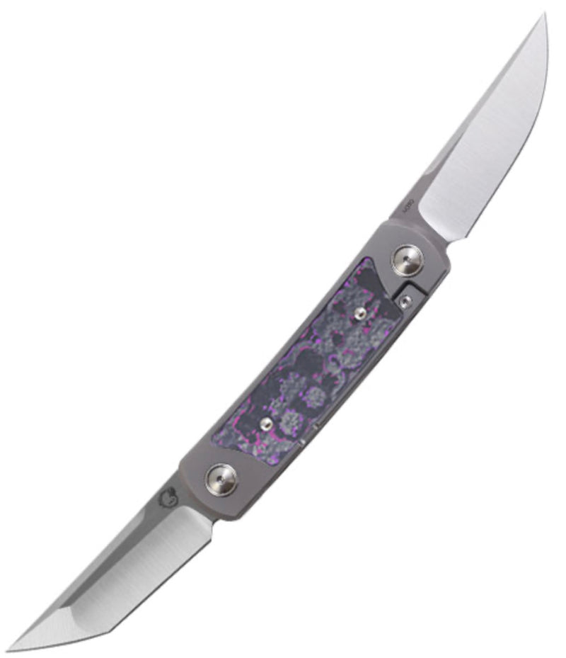 Yan Knives EMW East Meets West Purple Haze Fat Carbon Dual Front Flipper w/ M390 Drop Point & Tanto Blades
