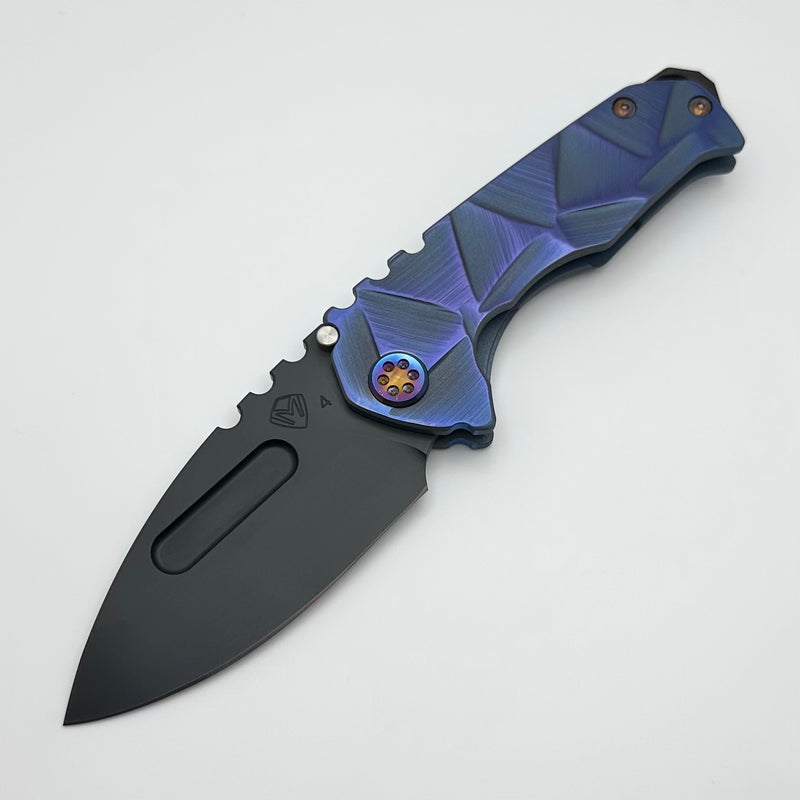 Medford Praetorian Genesis T Bead Blast/Blue Stained Glass Handles w/ DLC S45VN Drop Point & Flamed Hardware