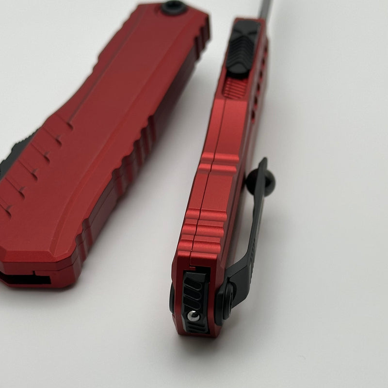 Microtech Cypher II Black D/E Full Serrated w/ Red Handle 1242-3RD