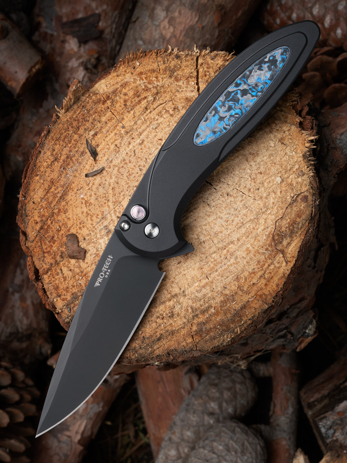 Pro-Tech Cambria Manual Black Aluminum Handles w/ TechnoCarbo Blue Inl