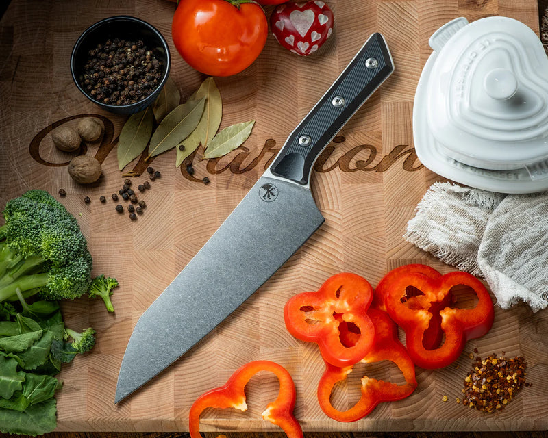 Microtech Chef's Knife Black G-10 Handle w/ Stonewash M390MK 3000-10BK