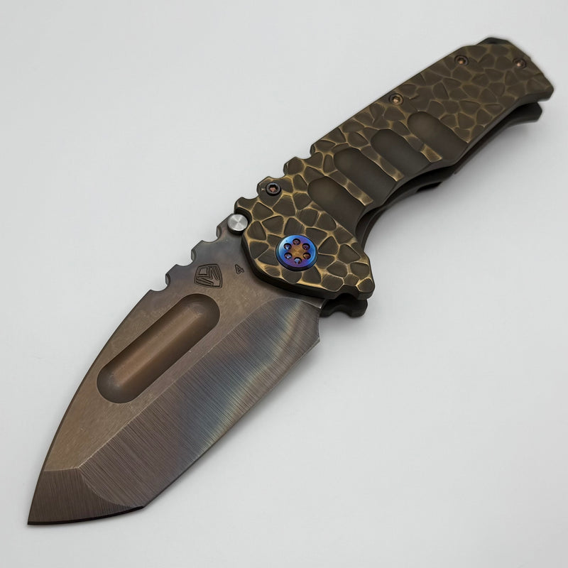 Medford Knife Praetorian TI Vulcan S45VN Tanto & Bead Blast Brushed Bronze Peaks-N-Valleys Sculpted Handles w/ Flamed Hardware/Clip