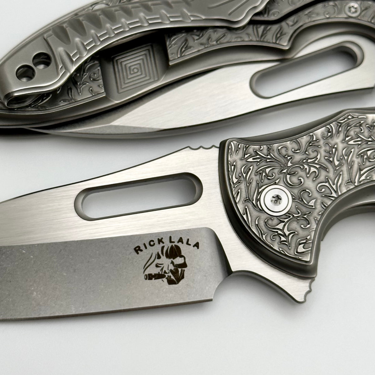 Mechforce Knives Sentry Rick Lala Collab Scroll Pattern Titanium & M39