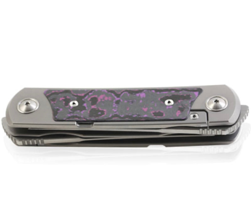 Yan Knives EMW East Meets West Purple Haze Fat Carbon Dual Front Flipper w/ M390 Drop Point & Tanto Blades
