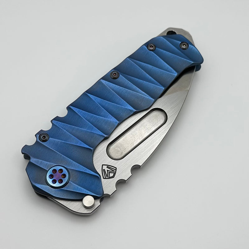 Medford Knife Praetorian T Drop Point Tumbled S45 & Bead Blast/Blue Lightning Handles w/ Flamed Hardware/Clip