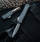 Microtech Knives Hera II Mini Damascus D/E w/ Black Claw Burst Deep Engraved Handle Signature Series 1702M-16CBS