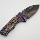Medford Knife Praetorian TI Vulcan S45VN Drop Point & Bronze/Violet Fade Lightning Sculpted Handles w/ Flamed Hardware/Clip