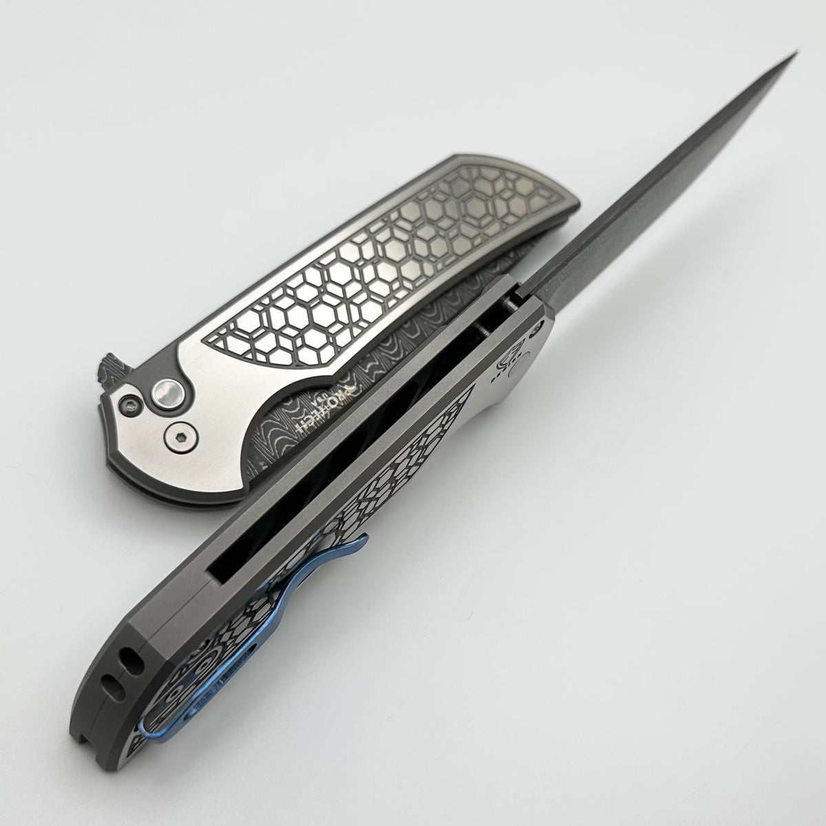 Pro-Tech Mordax Stainless Gridlock Handle & Damascus MX101 2024 Custom