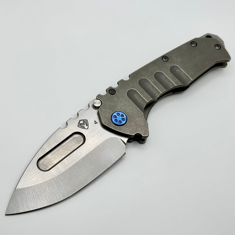 Medford Knife Praetorian T Drop Point Tumbled S45 & Tumbled Handles w/ Blue Hardware/Clip