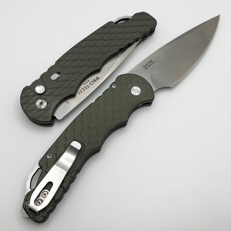 Pro-Tech TR-4 Auto Green Feather Handle w/ Safety & Stonewash MagnaCut BLADEWEST.04