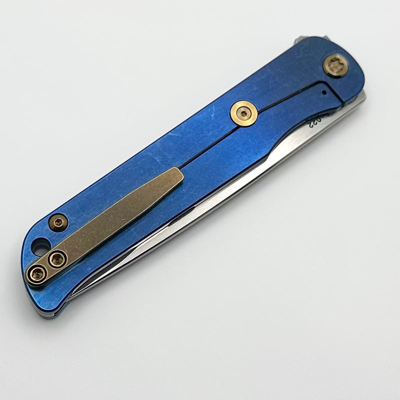 Medford T-Bone Blue Tumbled Titanium Framelock Flipper w/ Mosaic Inlaid Handles & Bronze Hardware w/ Tumbled S45VN Tanto Blade