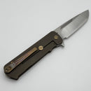 Medford TFF-4 Tumbled S45VN Tanto & Old School Bronze w/ OD Green G-10 Inlay & Bronze Clip/Hardware