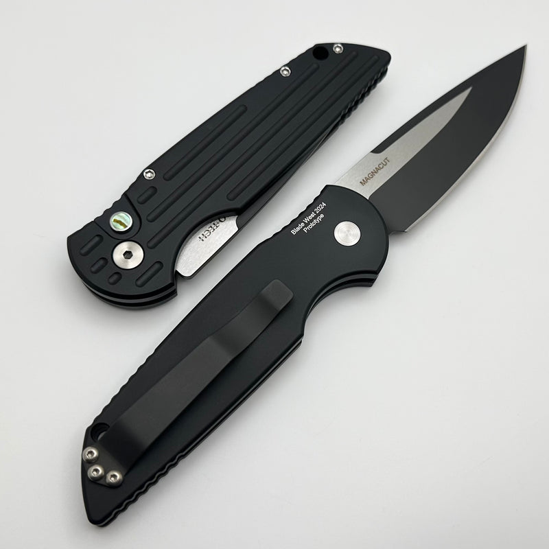 Pro-Tech TR-3 Black Grooved Handle w/ Abalone Button & DLC/Satin MagnaCut Prototype 2024.BLADEWEST.03