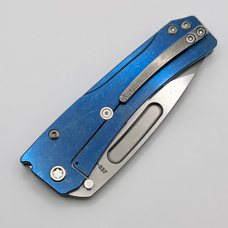 Medford Knife Slim Midi LH Left Handed Tumbled S45 w/ Blue Tumbled Handles