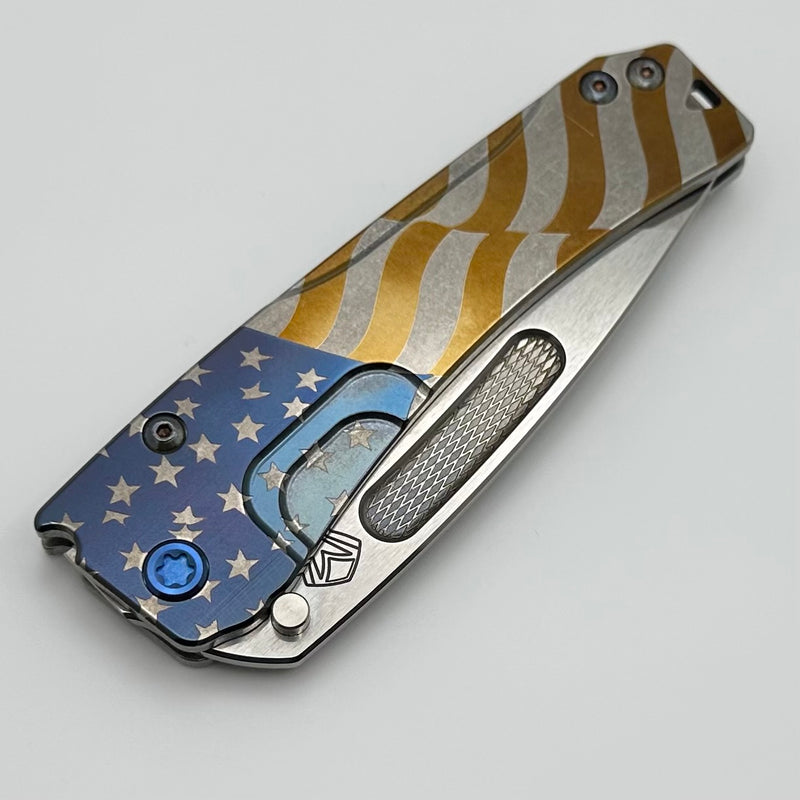 Medford Knife Slim Midi Tumbled Billowing Flag Handles w/ Blue Hardware/Clip & Tumbled S45 Tanto