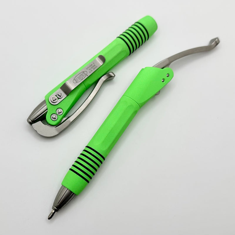 Microtech Siphon Pen II Parakeet Green Stainless Steel 401-SS-PGBB