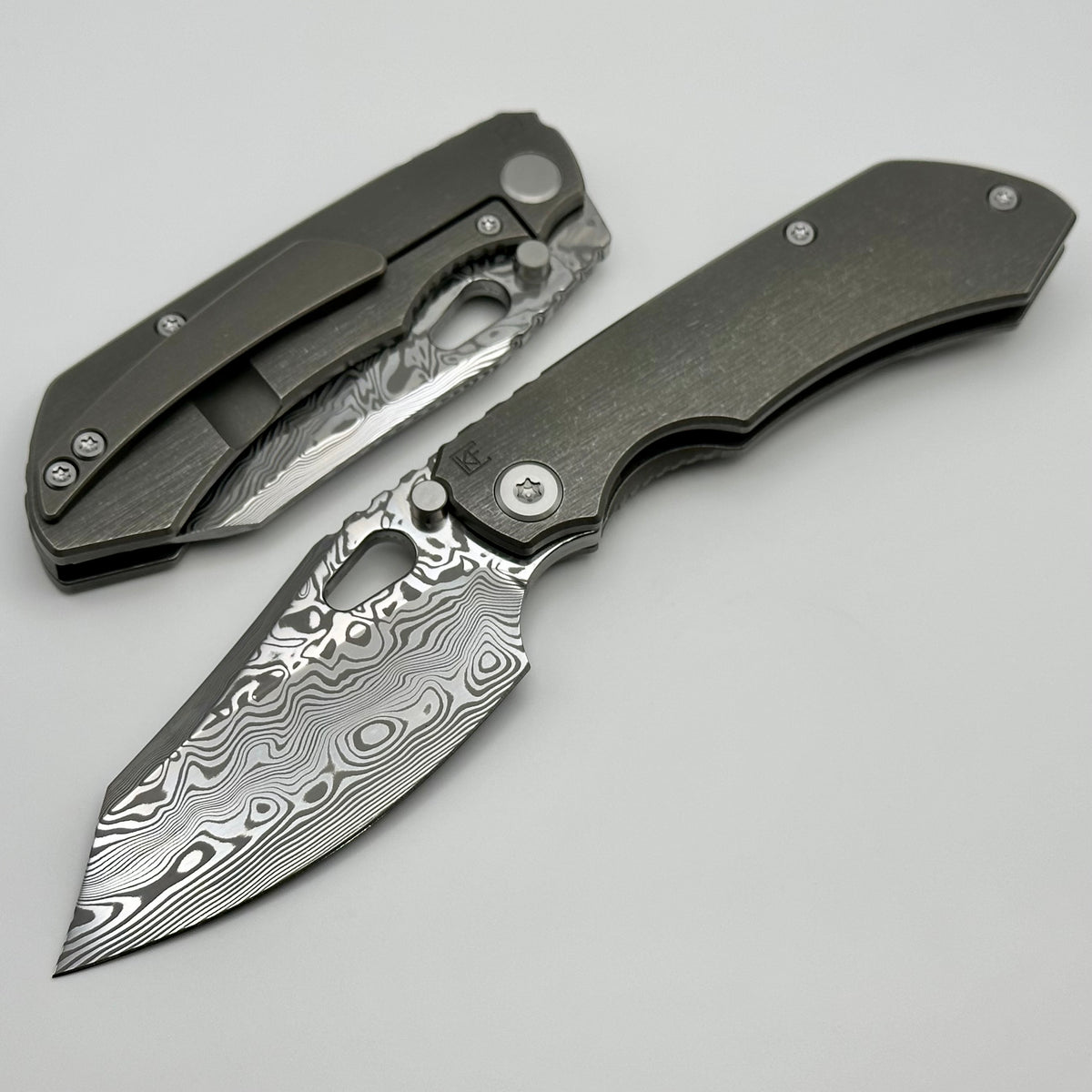 Custom Knife Factory Rotten Design Evo 4.0 Damasteel w/ Tumbled Handle